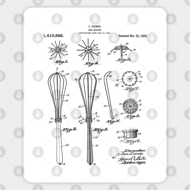 Whisk Patent - Baking Art - Black And White Sticker by patentpress